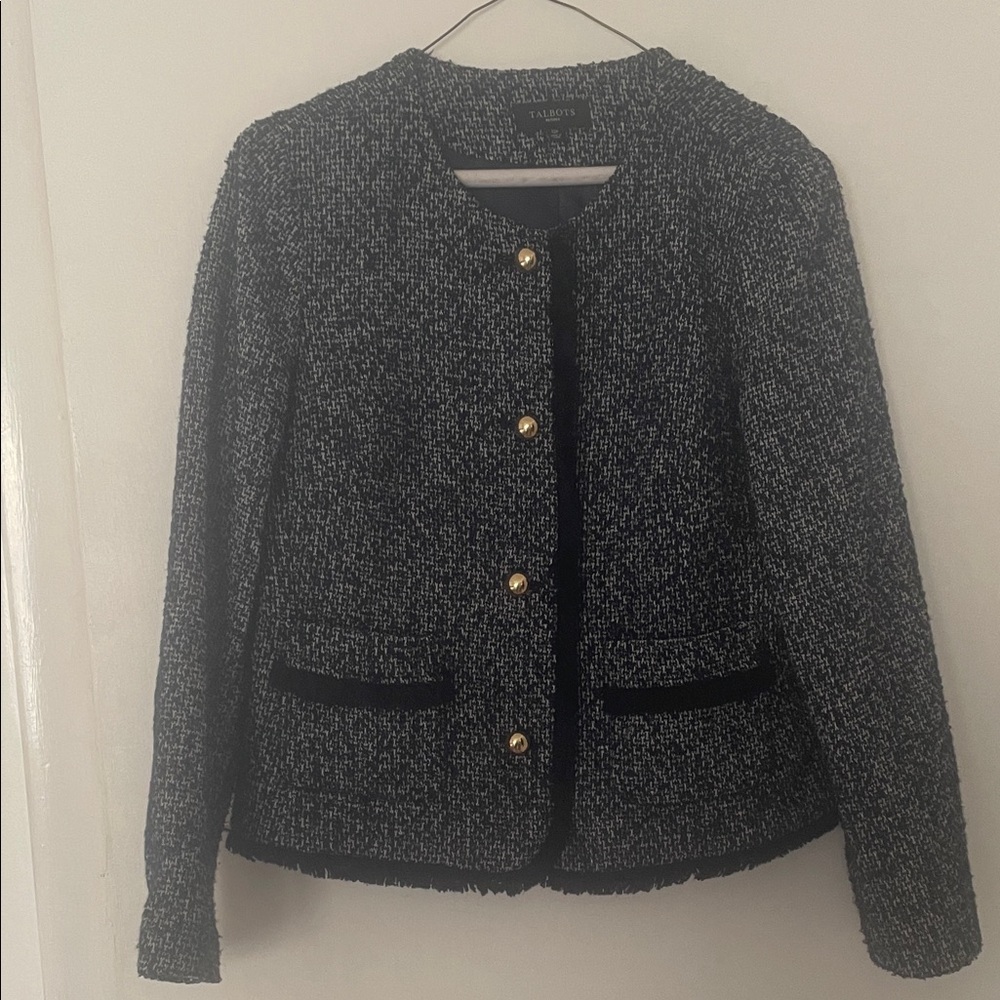 Talbots Women's navy and White Tweed Blazer